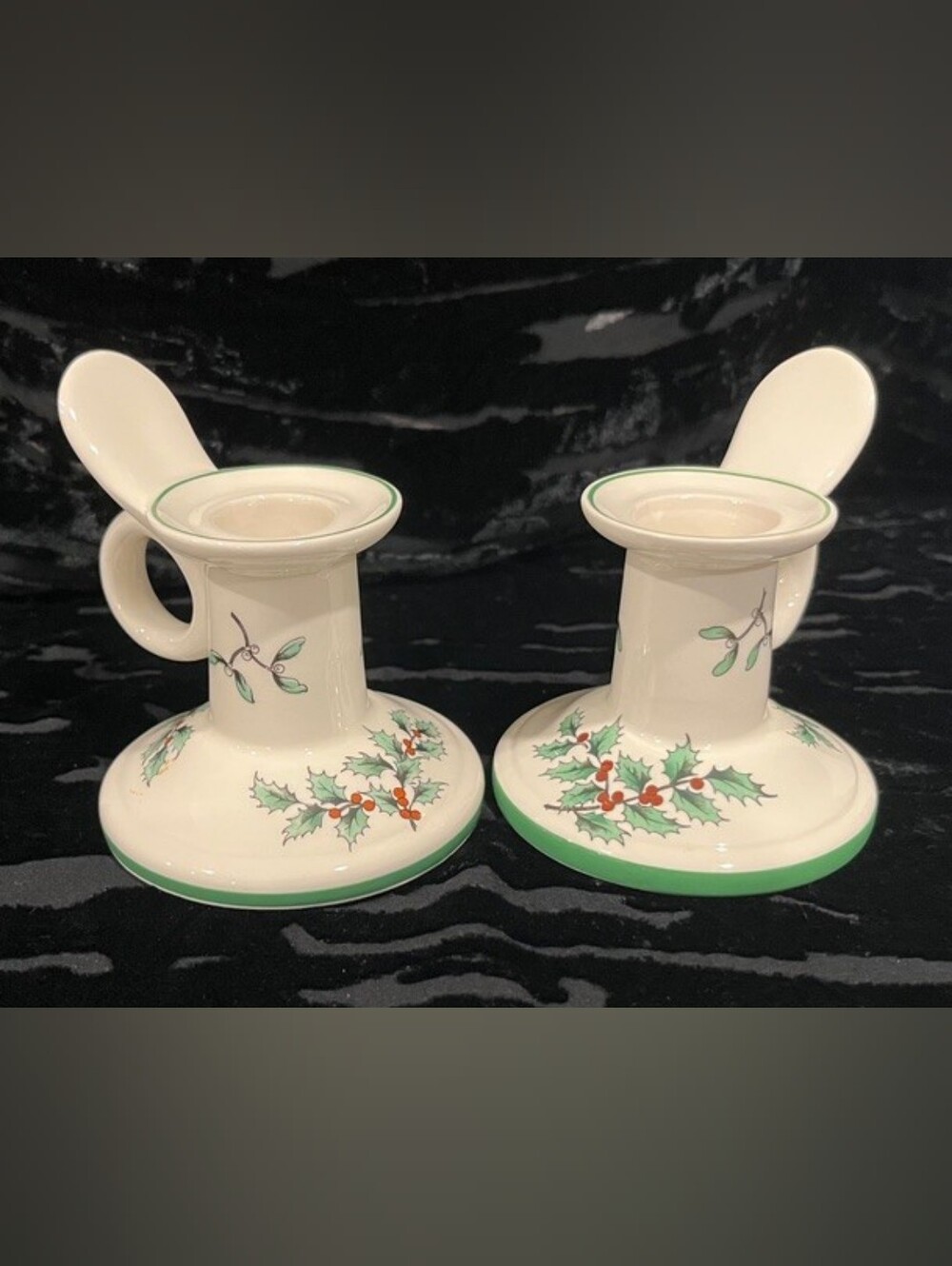 Vintage Spode Christmas Handled Chamberstick Candle Holders Made In England